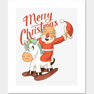 Cute Cartoon Santa Riding Unicorn Posters and Art